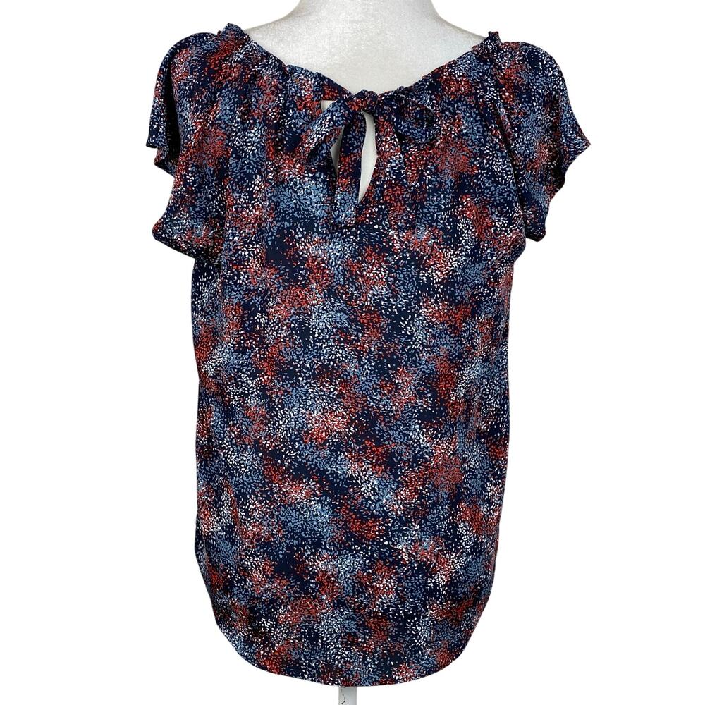 Joe Fresh Womens Blouse Confetti Print Medium Cap Sleeve Career Red White Blue - Picture 3 of 11